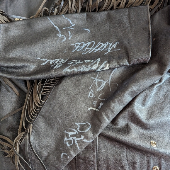 Vintage Fringe Black Leather Jacket with Heavy Metal Musician Autographs - Picture 5 of 13